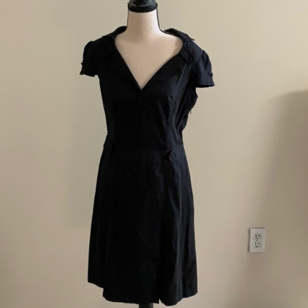Ted Baker Black Vintage Retro Pin Up V-neck Neckline Pleated A-Line Dress sz 8